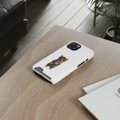 Cute Standing Kitten Phone Case with Card Holder