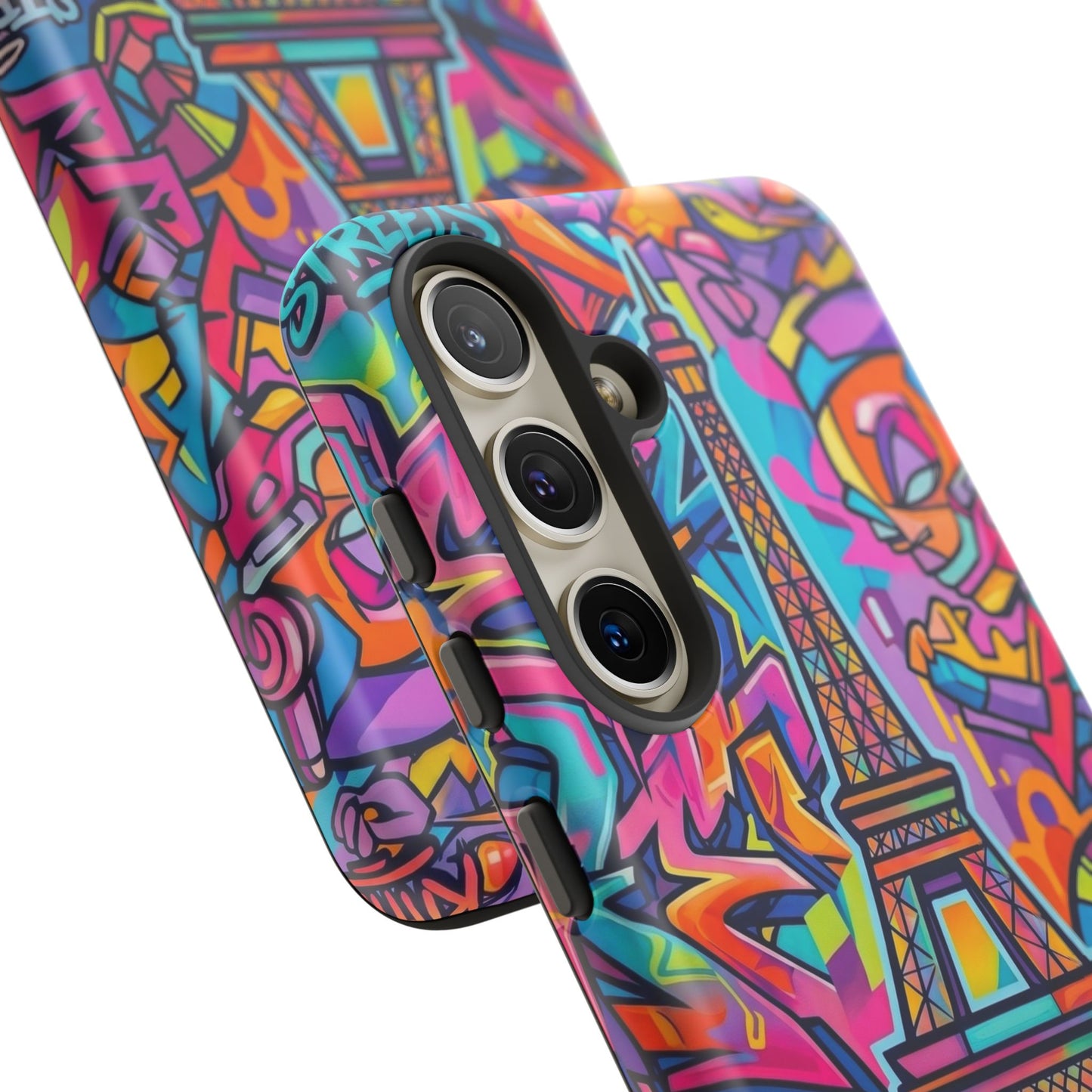 Cat Graffiti Eiffel Phone Case — Colorful Urban Parisian iPhone Cover