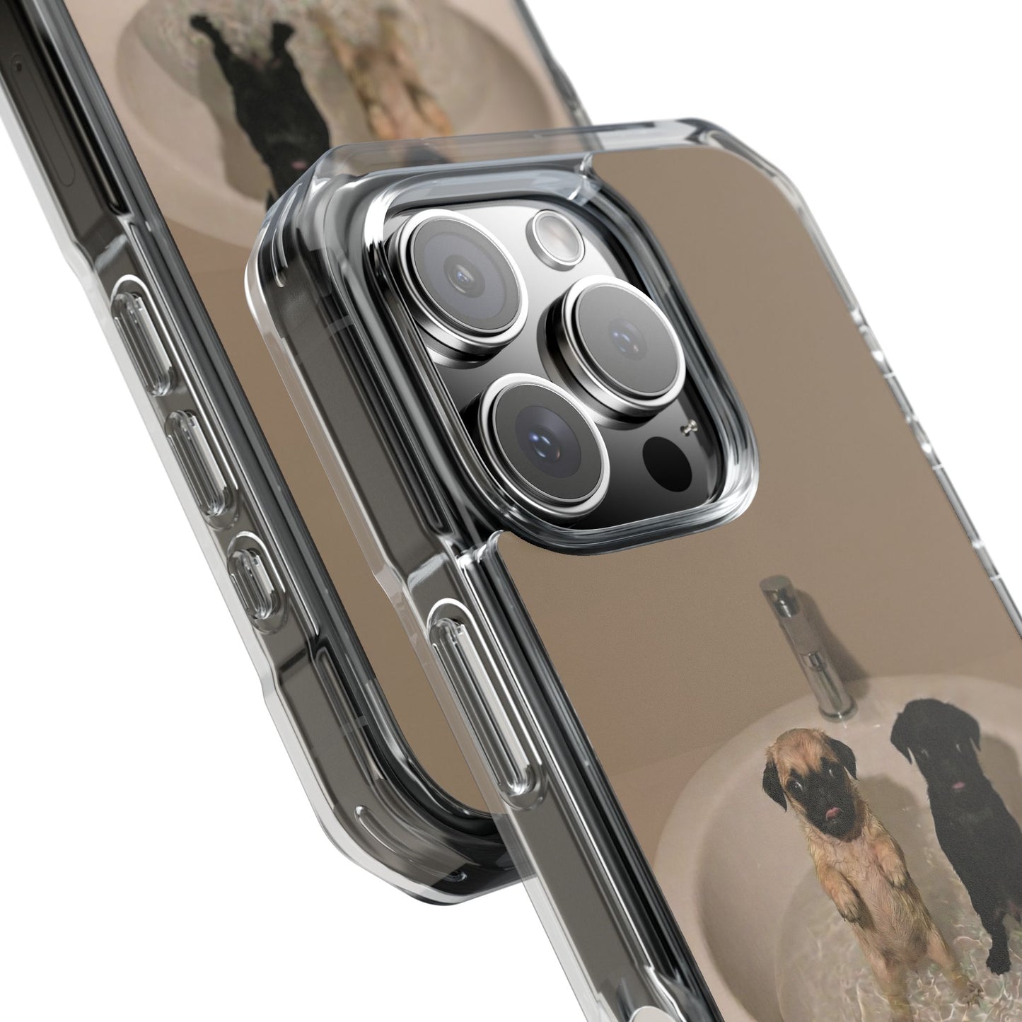 Clear Magnetic Phone Case – Cute Pups in Sink Photo Design