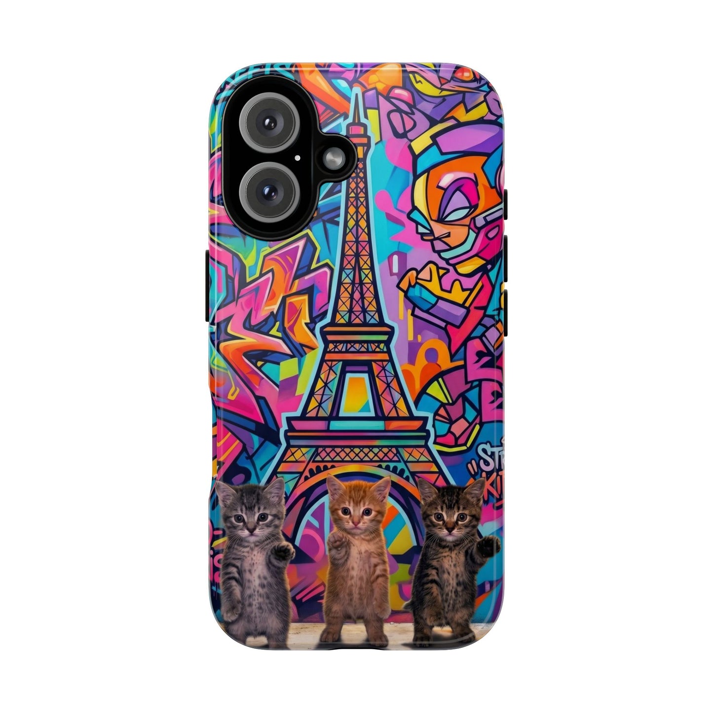 Cat Graffiti Eiffel Phone Case — Colorful Urban Parisian iPhone Cover