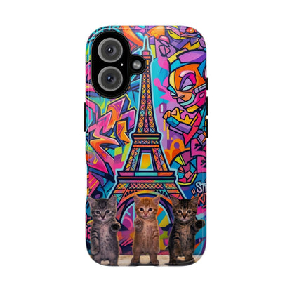 Cat Graffiti Eiffel Phone Case — Colorful Urban Parisian iPhone Cover