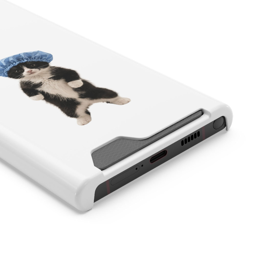 Cute Cat in Shower Cap Slim Phone Case with Card Holder