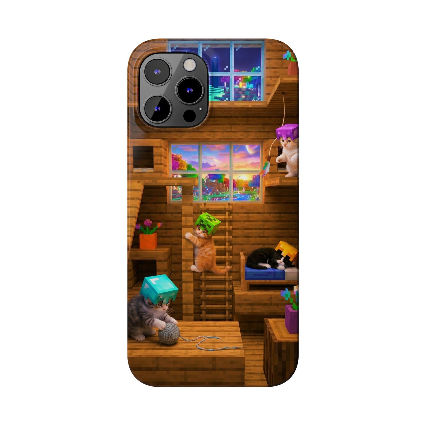 Minecraft Cozy Treehouse Slim Phone Case — Gamer Pixel Cabin Design