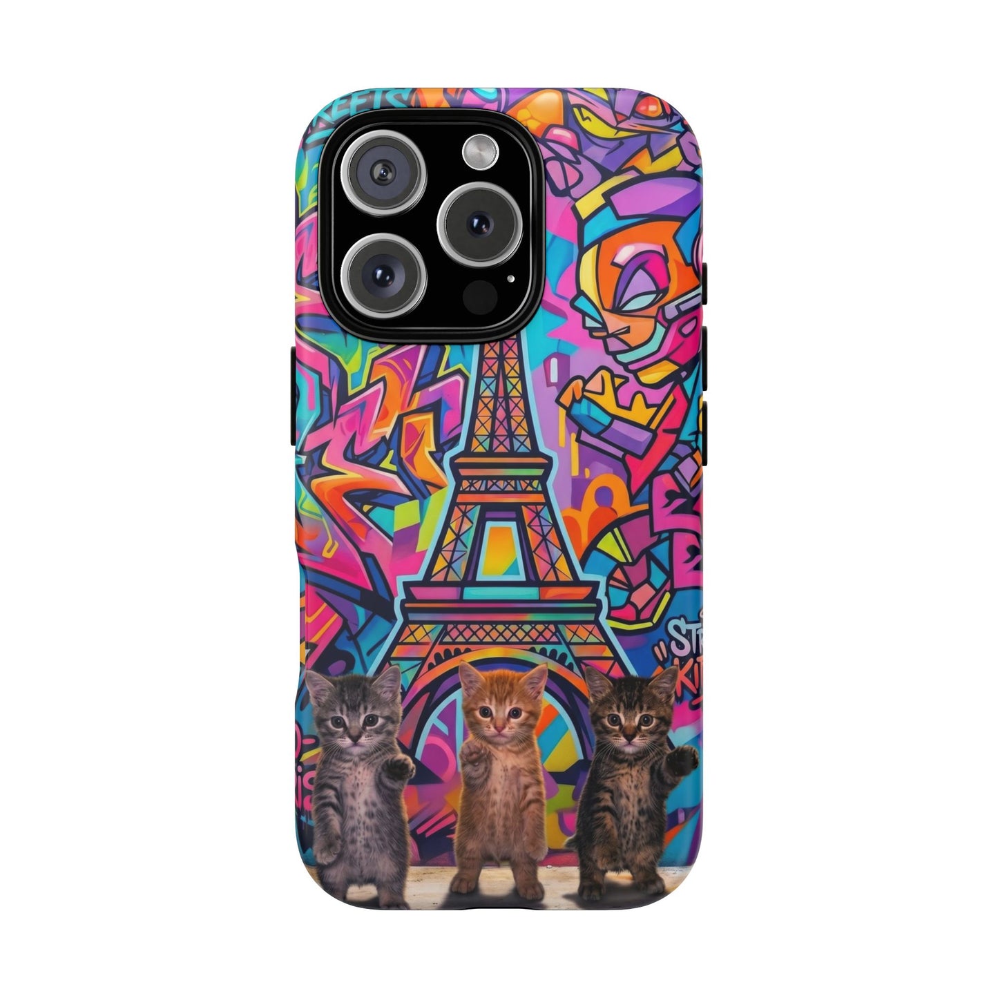 Cat Graffiti Eiffel Phone Case — Colorful Urban Parisian iPhone Cover