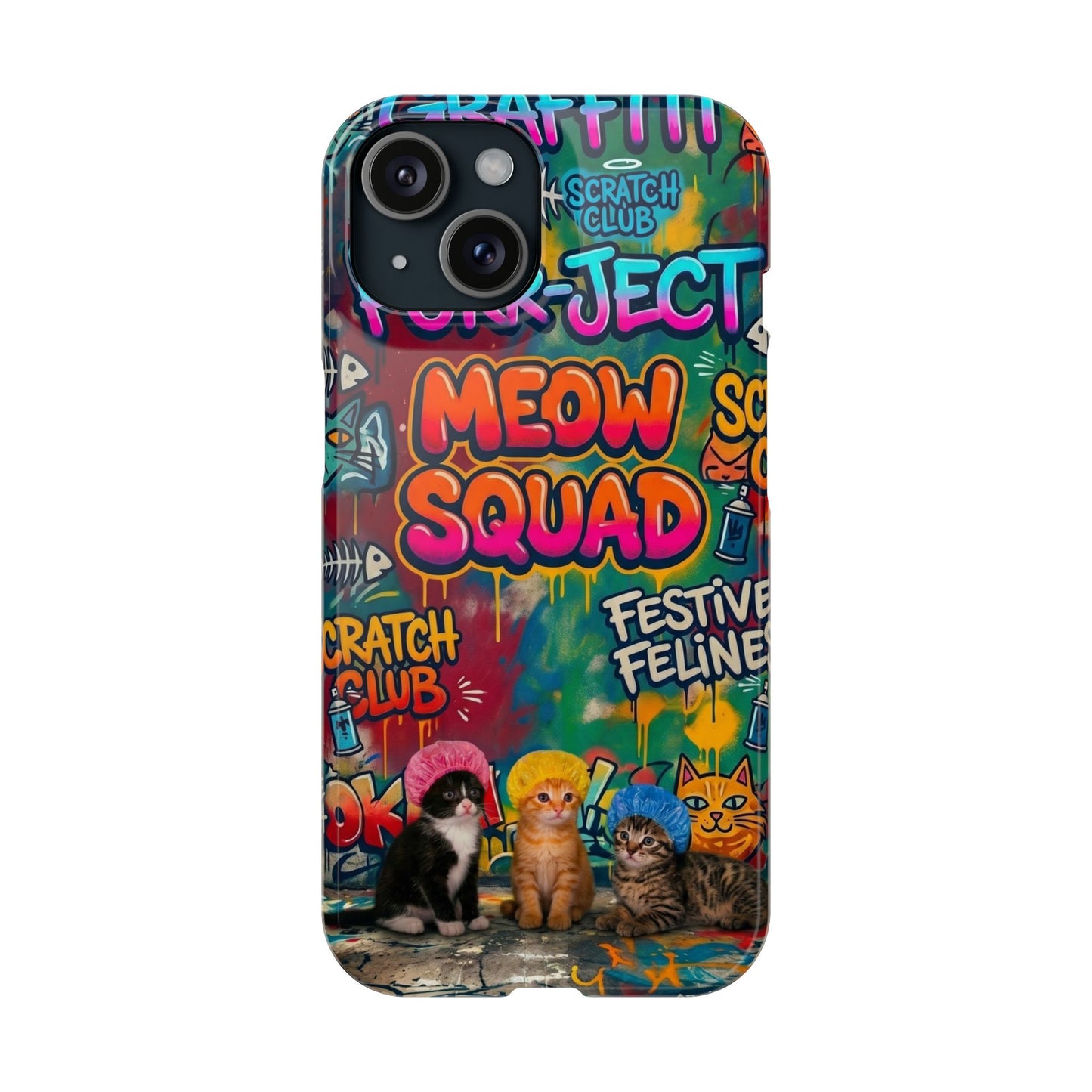 Meow Squad Graffiti Phone Case — Colorful Cat Crew Slim Case