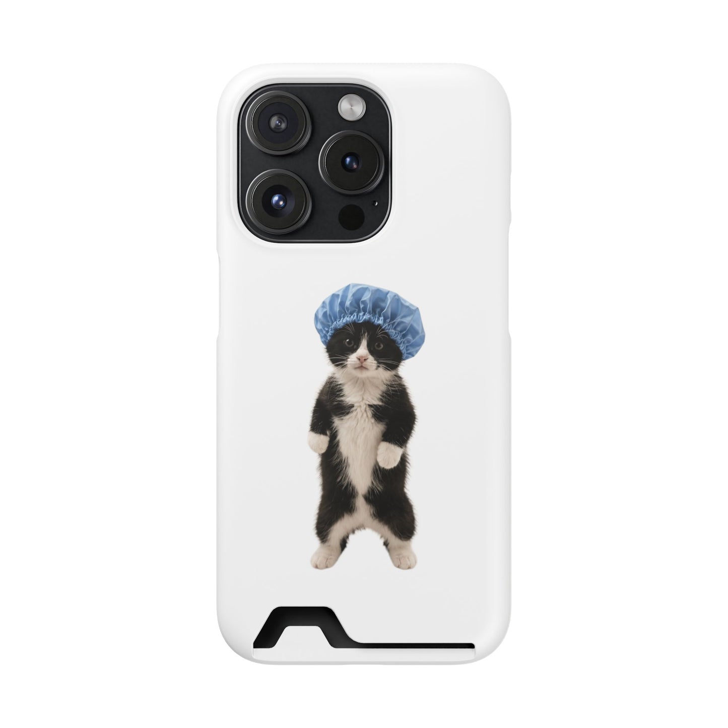 Cute Cat in Shower Cap Slim Phone Case with Card Holder