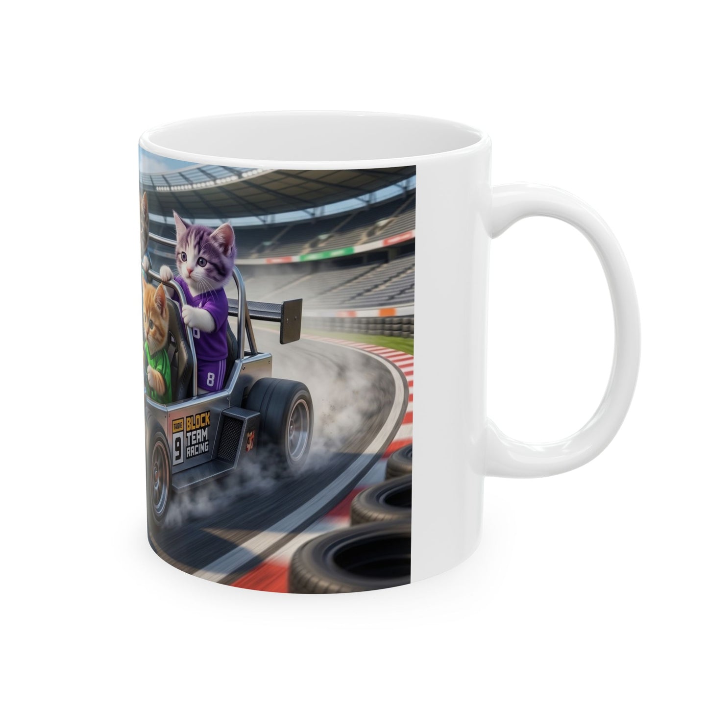 Racing Kittens Ceramic Mug (11oz, 15oz) – Cute Cat Formula Car Coffee Cup