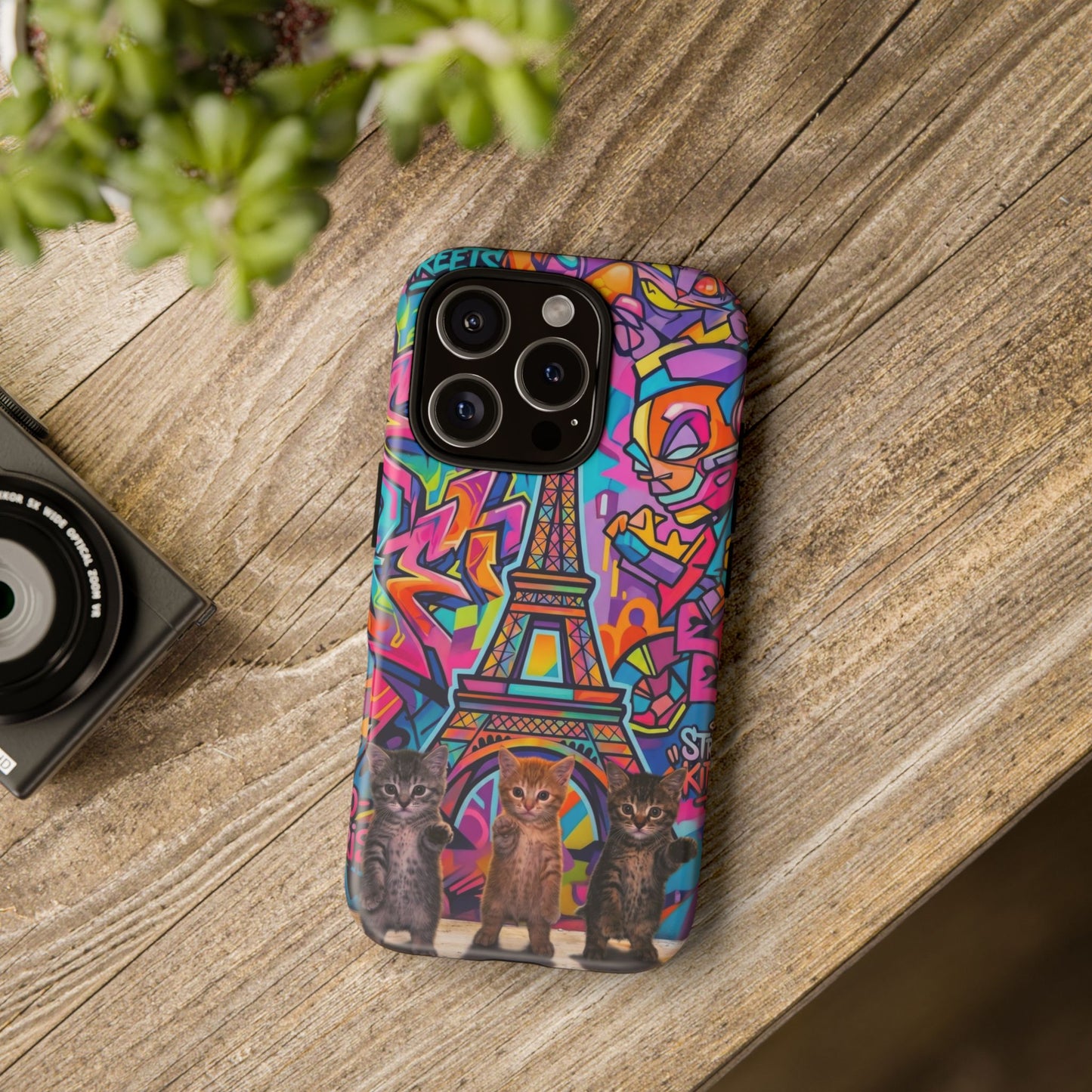 Cat Graffiti Eiffel Phone Case — Colorful Urban Parisian iPhone Cover