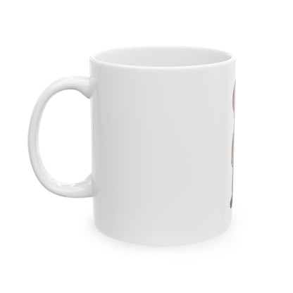 Cute Standing Kitten Mug with Pink Shower Cap (11oz, 15oz)