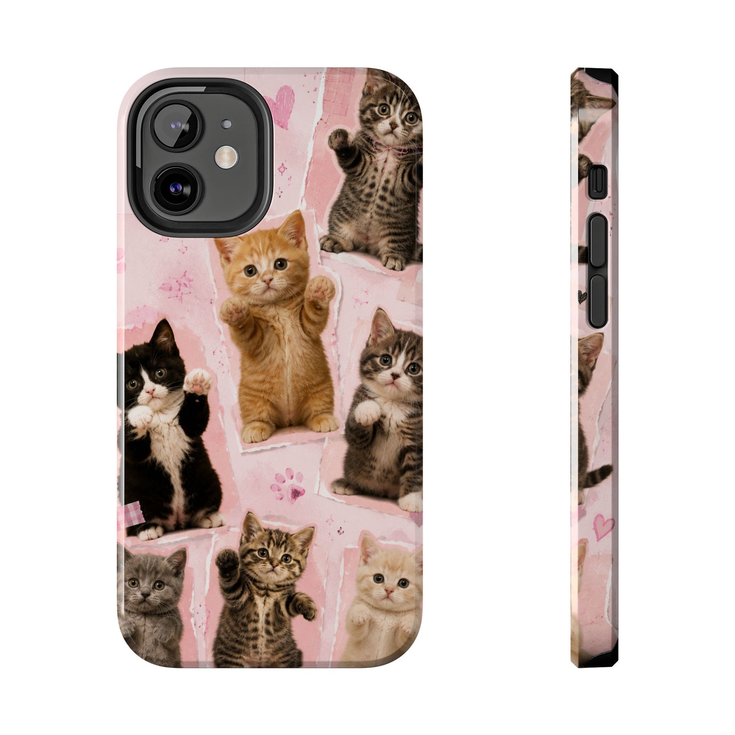 Cute Kittens Tough Phone Case — Pink Paw Print Protective Phone Cover