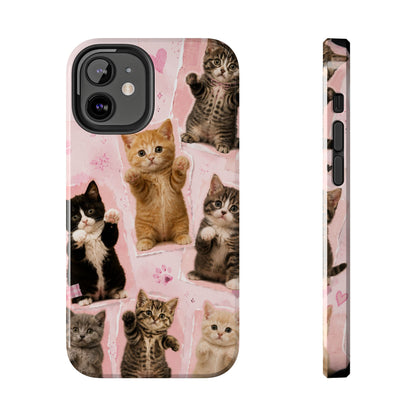 Cute Kittens Tough Phone Case — Pink Paw Print Protective Phone Cover