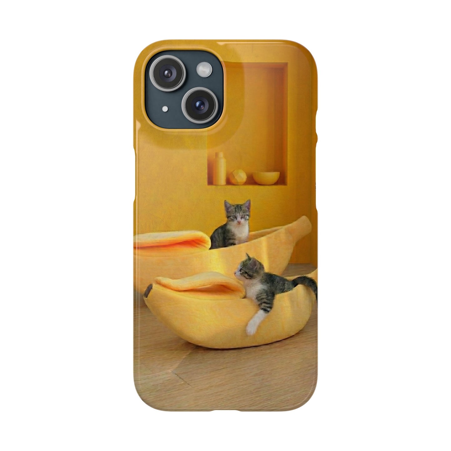 Cat Cozy Phone Case – Cute Kittens in Yellow Living Room Snap Case