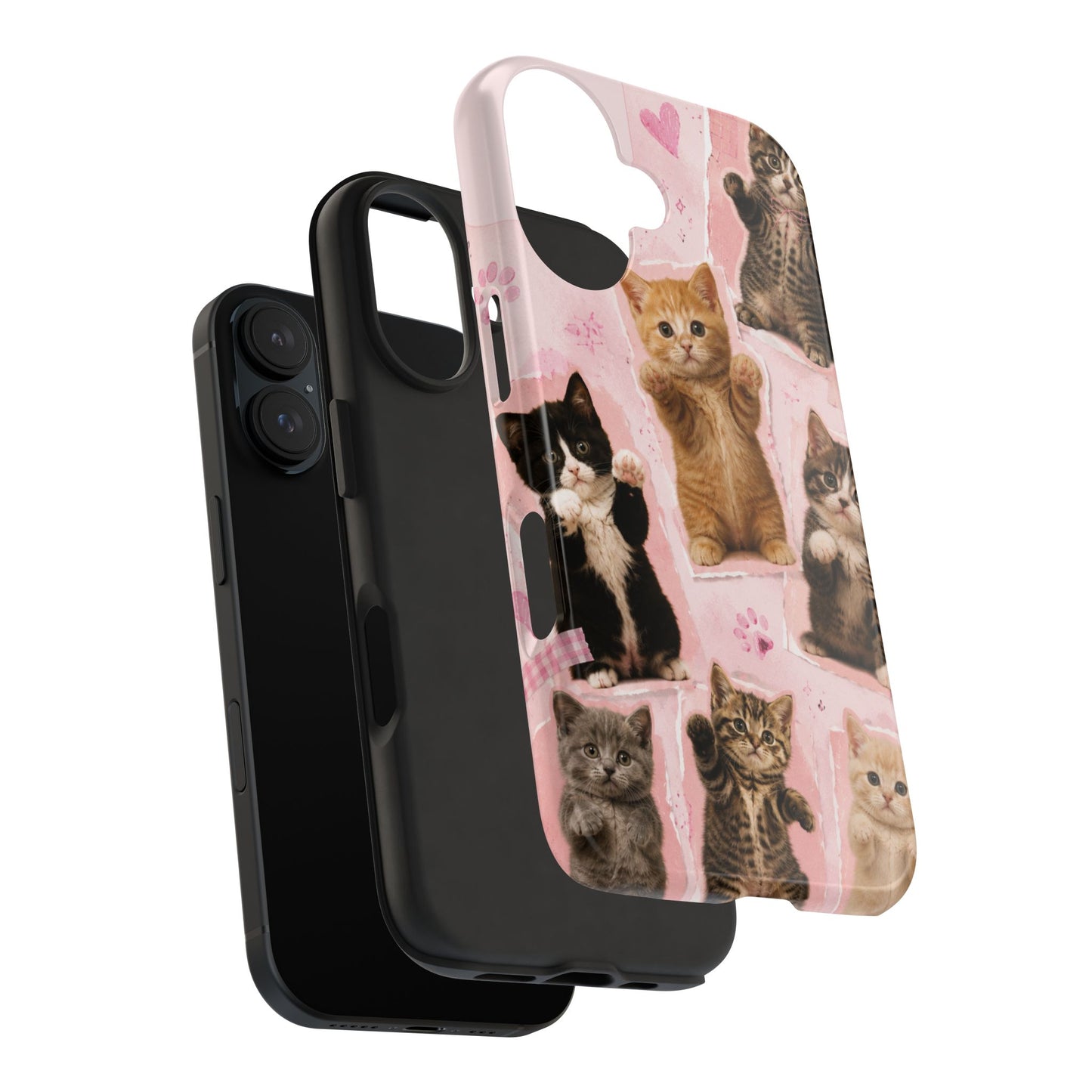 Cute Kittens Tough Phone Case — Pink Paw Print Protective Phone Cover