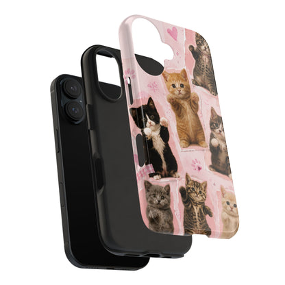 Cute Kittens Tough Phone Case — Pink Paw Print Protective Phone Cover
