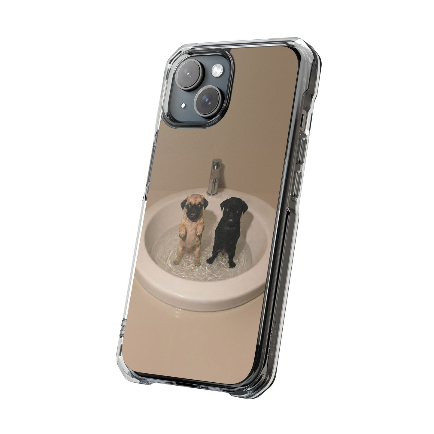 Clear Magnetic Phone Case – Cute Pups in Sink Photo Design