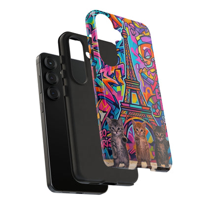 Cat Graffiti Eiffel Phone Case — Colorful Urban Parisian iPhone Cover