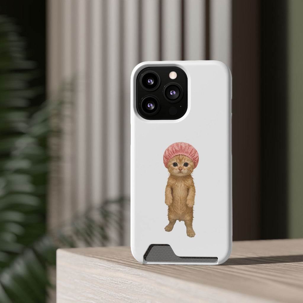 Cute Cat Shower Cap Phone Card Case
