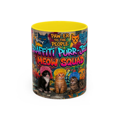 Graffiti Meow Squad Accent Coffee Mug — Cute Kittens ‘Purr-ject’ Street Art Design (11/15oz)