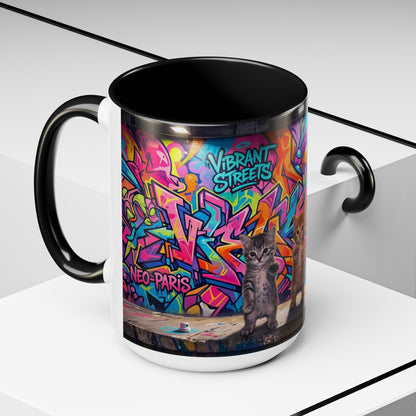 Street Kitties Graffiti Coffee Mug — Colorful Cat Art Accent Mug (11/15oz)