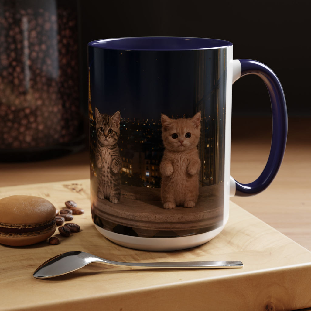 Paris Kittens Coffee Mug — Cute Cat Nightscape Accent Mug (11/15 oz)
