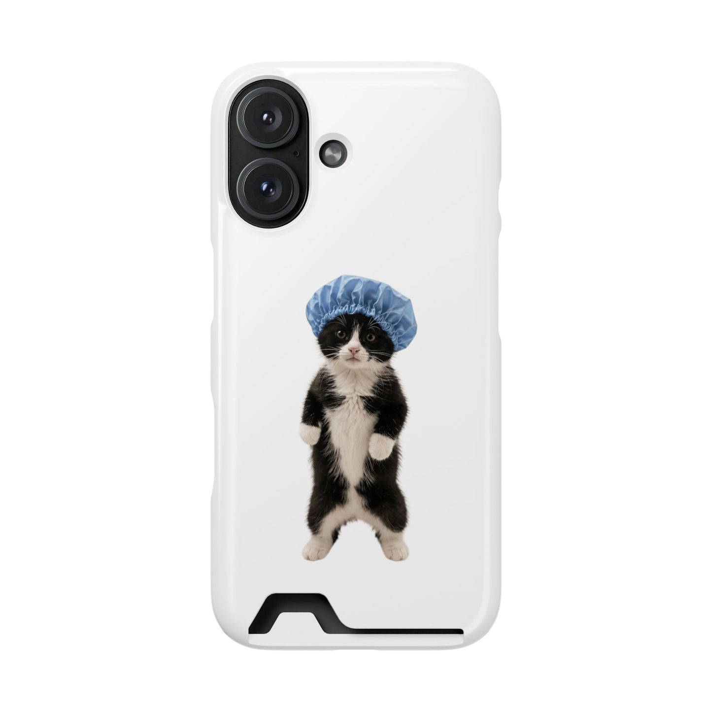 Cute Cat in Shower Cap Slim Phone Case with Card Holder