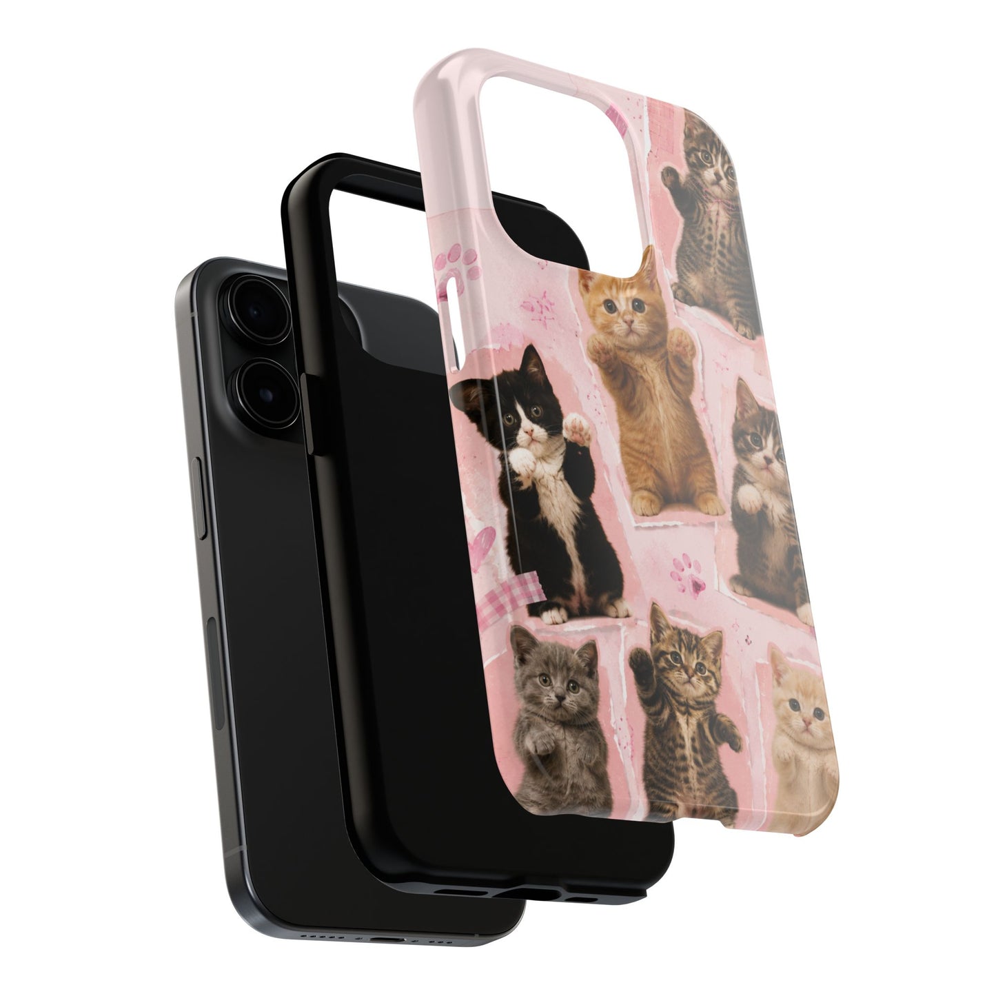 Cute Kittens Tough Phone Case — Pink Paw Print Protective Phone Cover