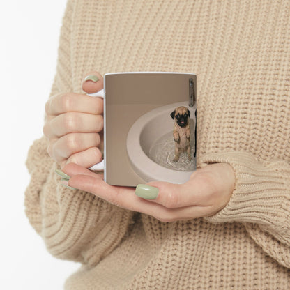 Pug & Labrador Bathtub Photo Ceramic Mug (11oz, 15oz) — Cute Dog Coffee Cup