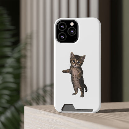 Cute Standing Kitten Phone Case with Card Holder