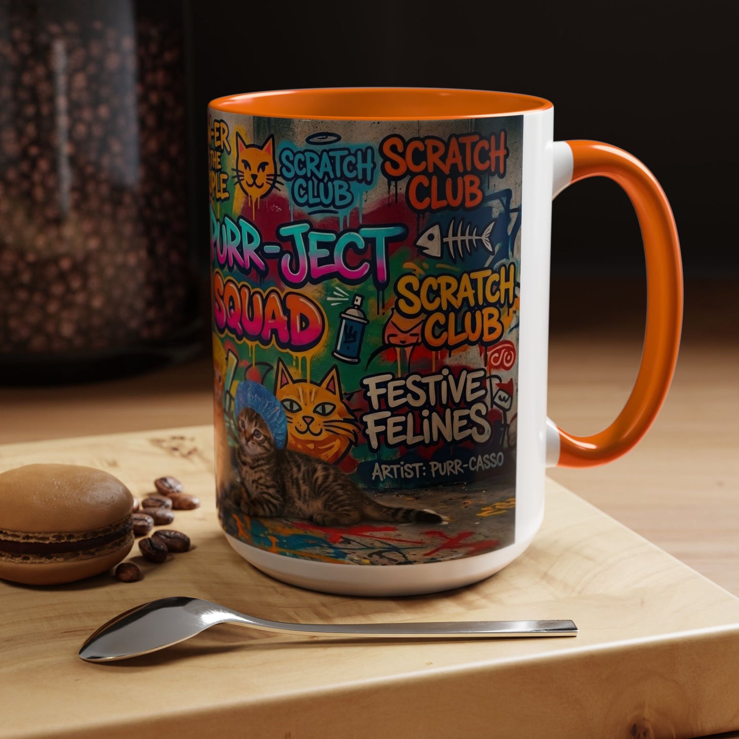 Graffiti Meow Squad Accent Coffee Mug — Cute Kittens ‘Purr-ject’ Street Art Design (11/15oz)
