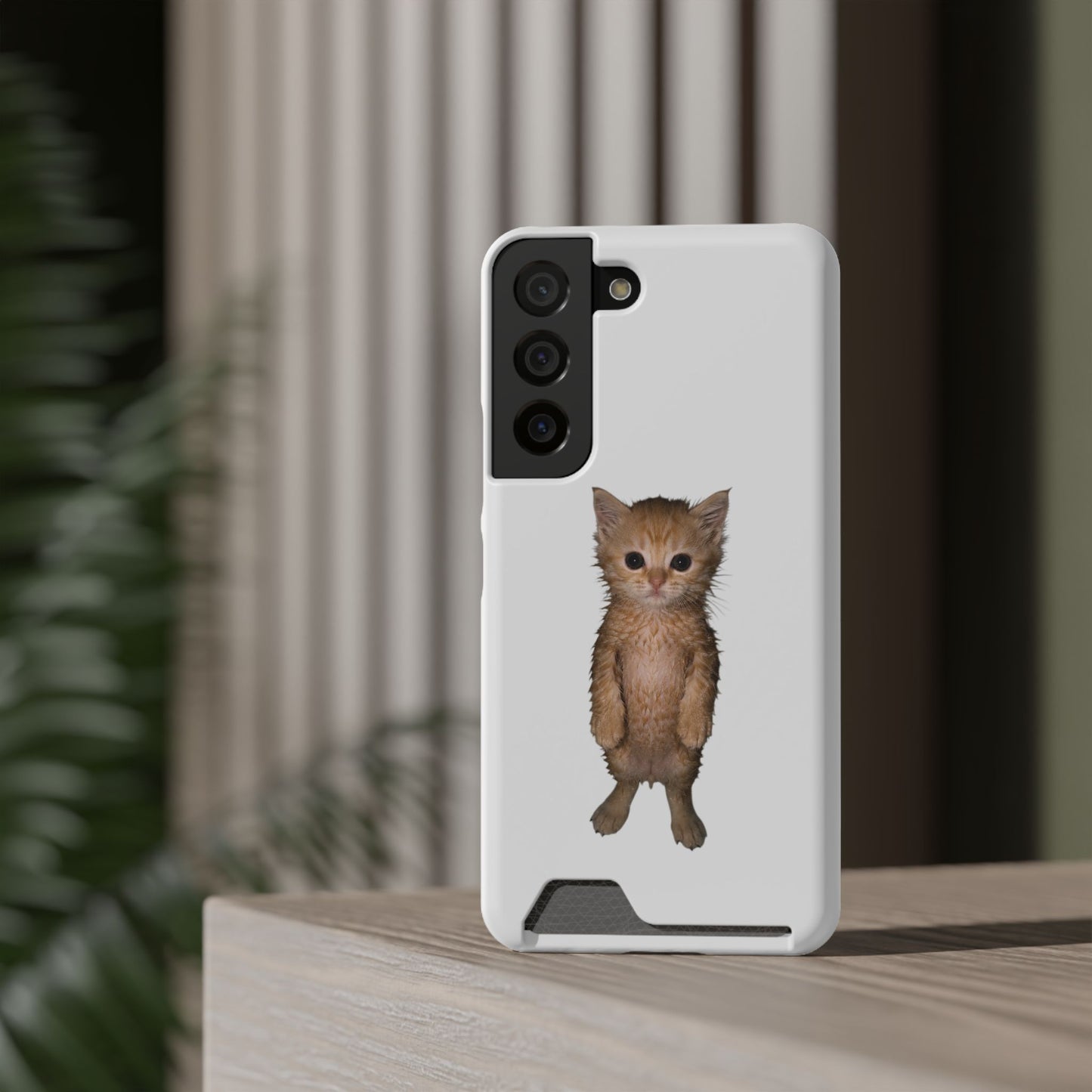 Cute Standing Kitten Phone Case with Card Holder