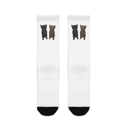 Cute Black & Brown  Cat Pair Crew Socks