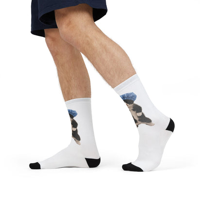 Cute Cat in Shower Cap Sublimation Crew Socks