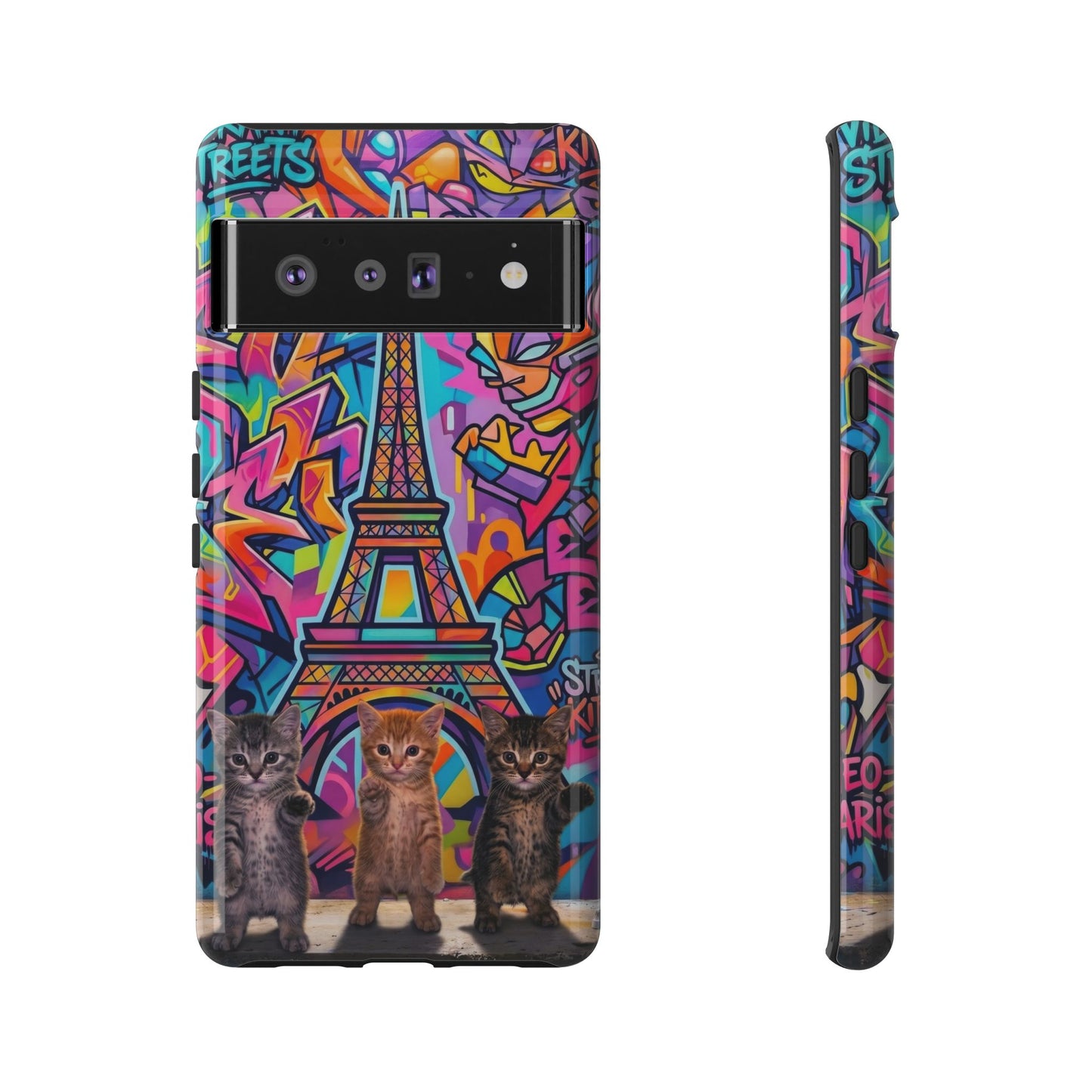Cat Graffiti Eiffel Phone Case — Colorful Urban Parisian iPhone Cover