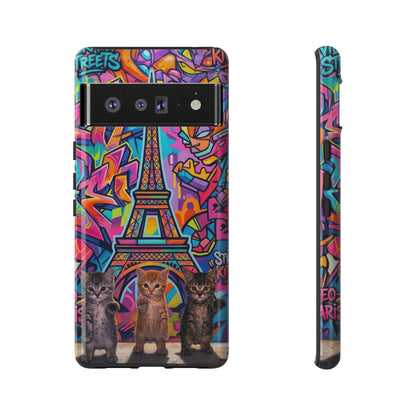 Cat Graffiti Eiffel Phone Case — Colorful Urban Parisian iPhone Cover