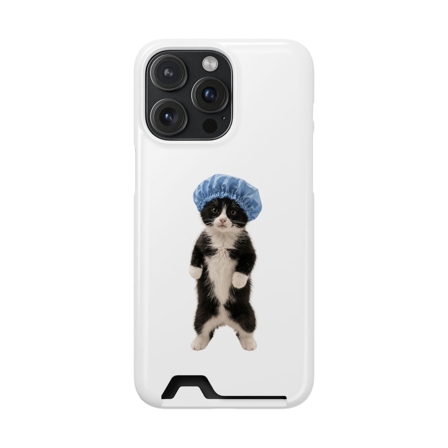 Cute Cat in Shower Cap Slim Phone Case with Card Holder