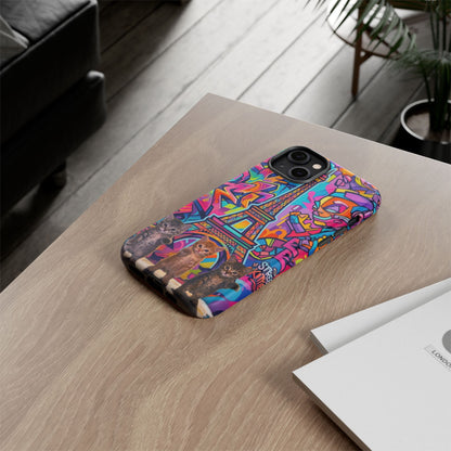 Cat Graffiti Eiffel Phone Case — Colorful Urban Parisian iPhone Cover