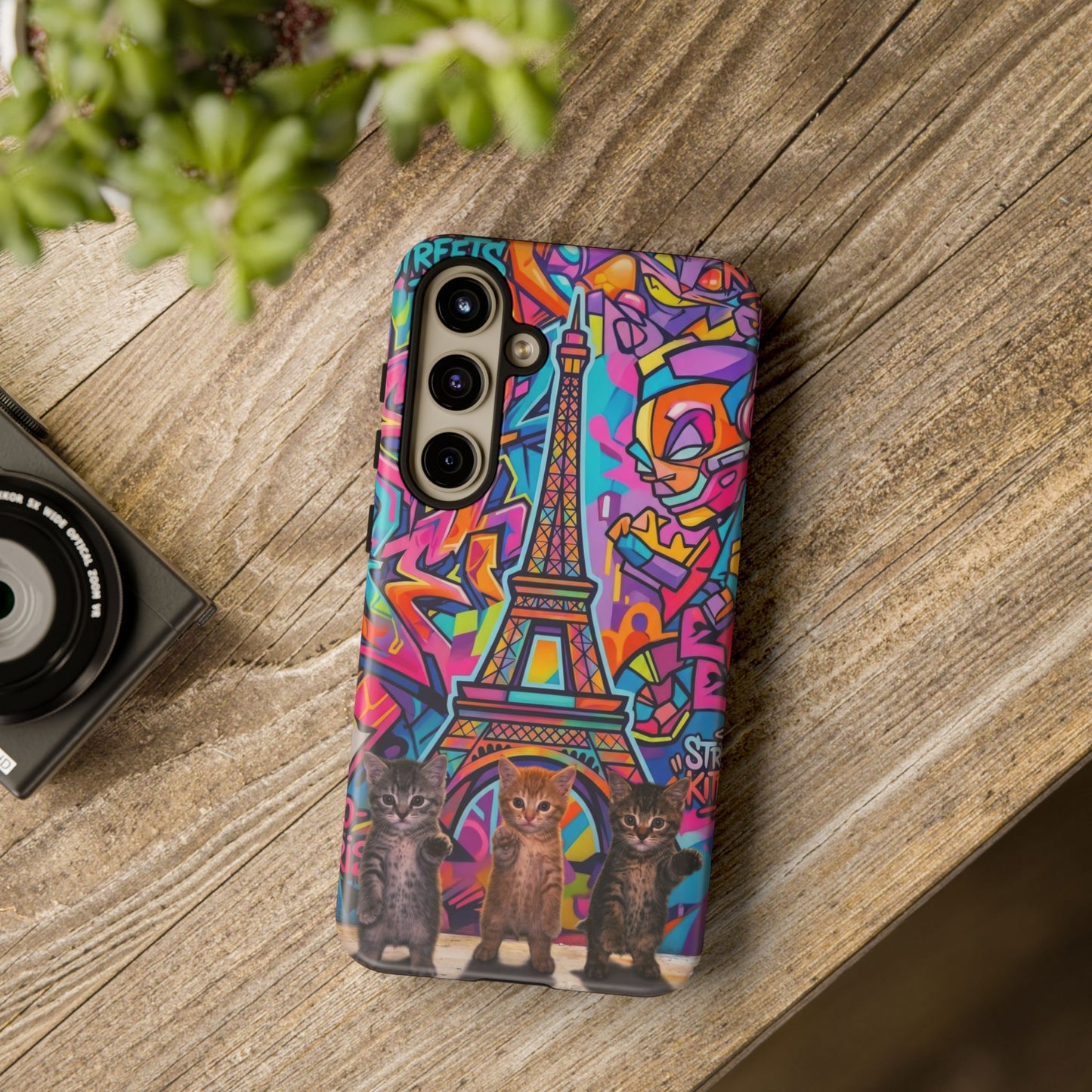 Cat Graffiti Eiffel Phone Case — Colorful Urban Parisian iPhone Cover