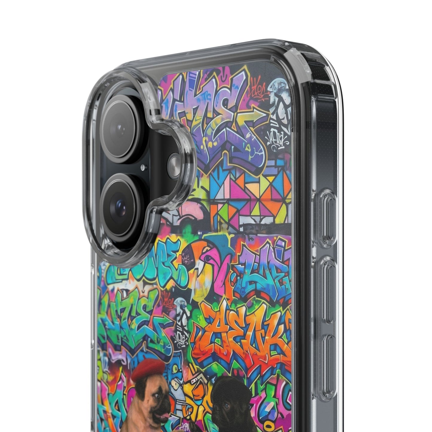 Clear Phone Case — Colorful Graffiti Pugs Design