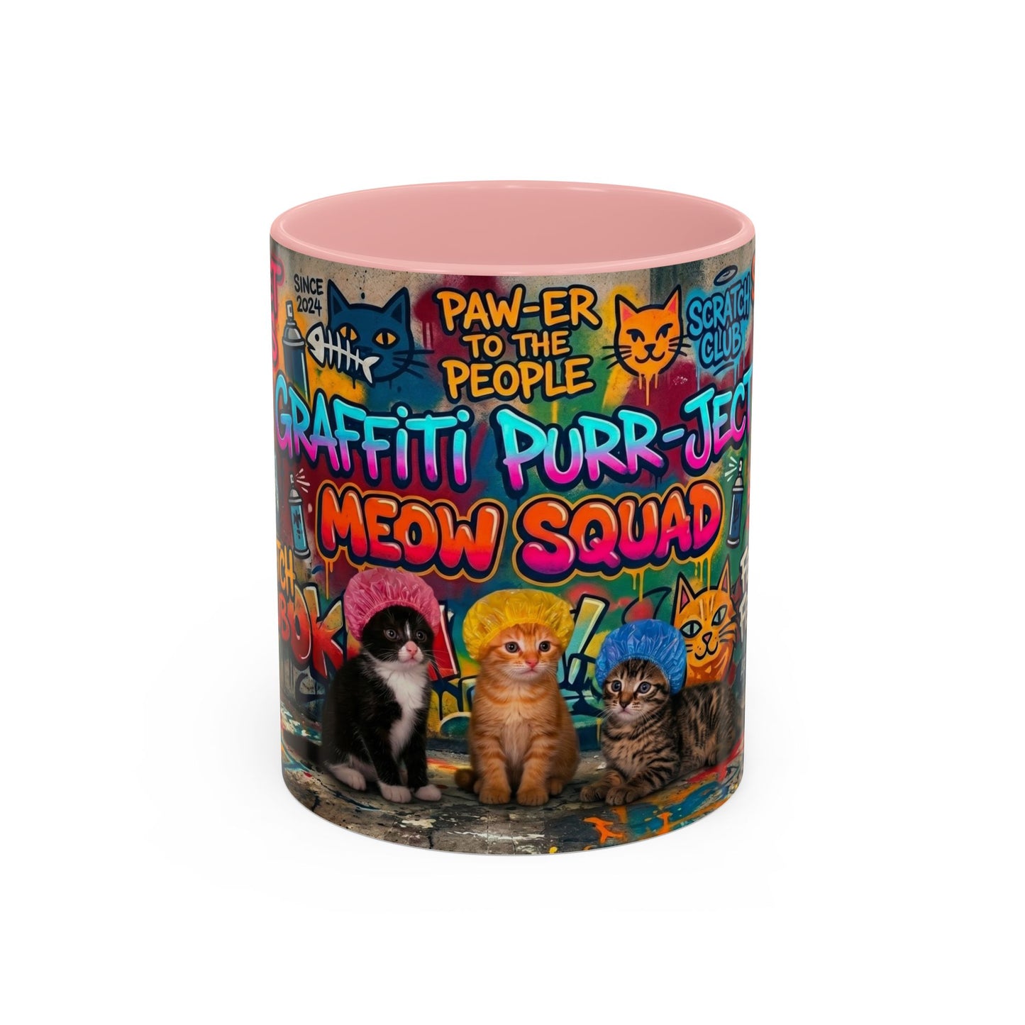 Graffiti Meow Squad Accent Coffee Mug — Cute Kittens ‘Purr-ject’ Street Art Design (11/15oz)