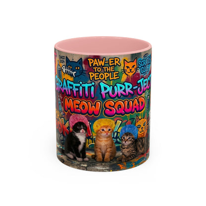 Graffiti Meow Squad Accent Coffee Mug — Cute Kittens ‘Purr-ject’ Street Art Design (11/15oz)