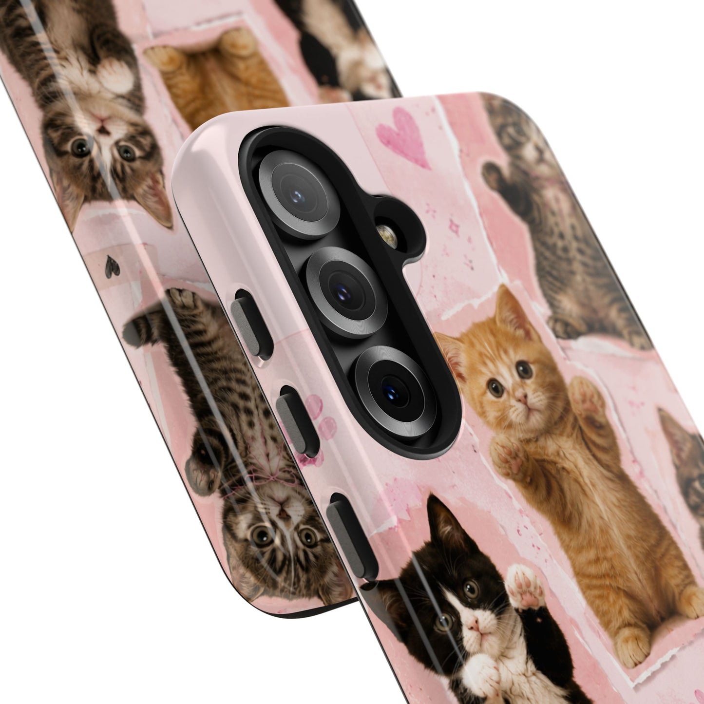 Cute Kittens Tough Phone Case — Pink Paw Print Protective Phone Cover