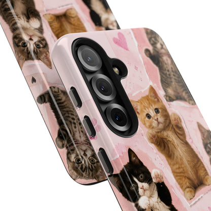 Cute Kittens Tough Phone Case — Pink Paw Print Protective Phone Cover