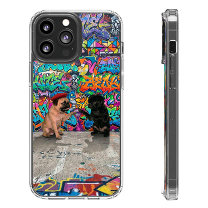 Clear Phone Case — Colorful Graffiti Pugs Design