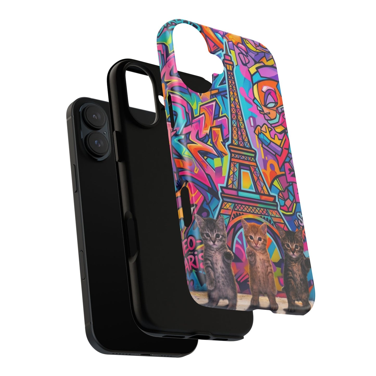 Cat Graffiti Eiffel Phone Case — Colorful Urban Parisian iPhone Cover