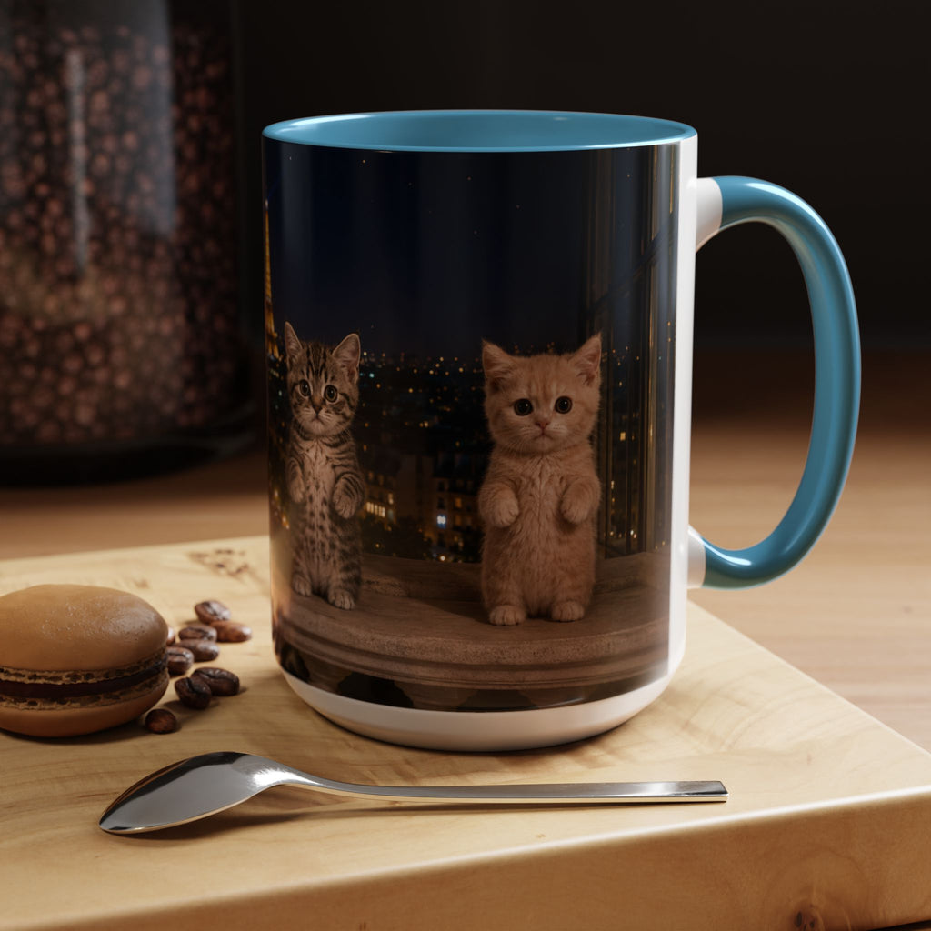 Paris Kittens Coffee Mug — Cute Cat Nightscape Accent Mug (11/15 oz)
