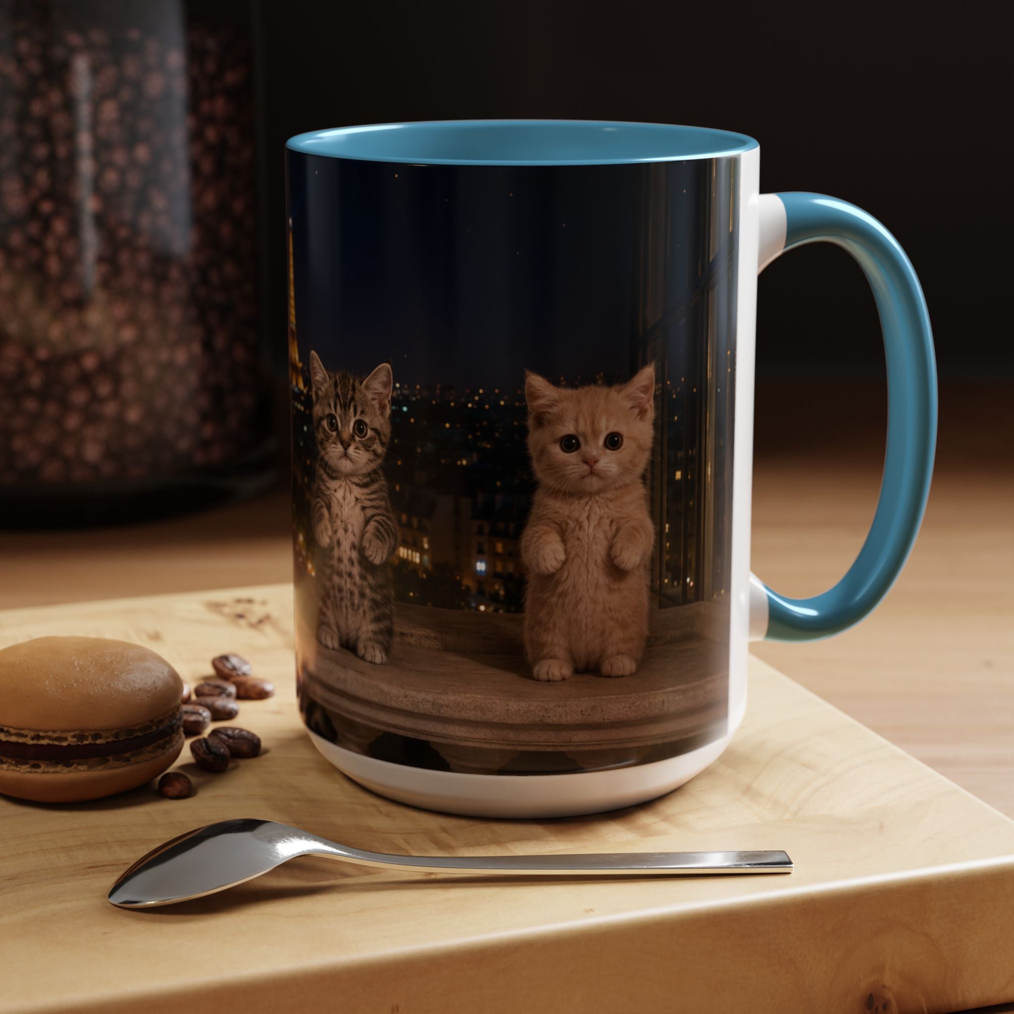 Paris Kittens Coffee Mug — Cute Cat Nightscape Accent Mug (11/15 oz)