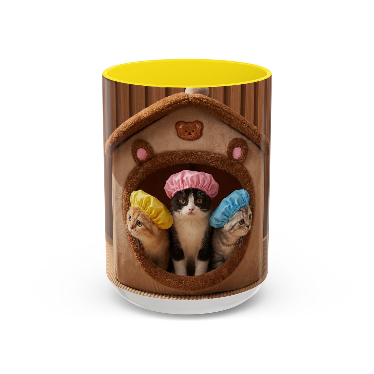 Cute Kittens in Shower Caps Accent Coffee Mug — Pink Interior 11/15oz