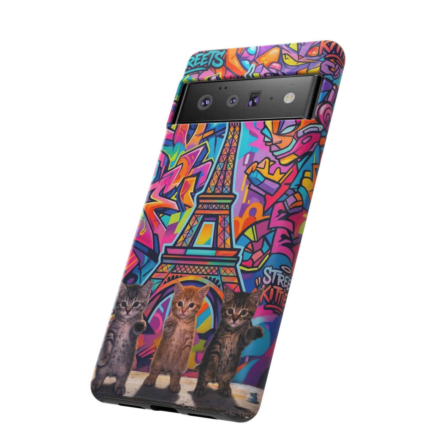 Cat Graffiti Eiffel Phone Case — Colorful Urban Parisian iPhone Cover