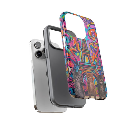 Cat Graffiti Eiffel Phone Case — Colorful Urban Parisian iPhone Cover