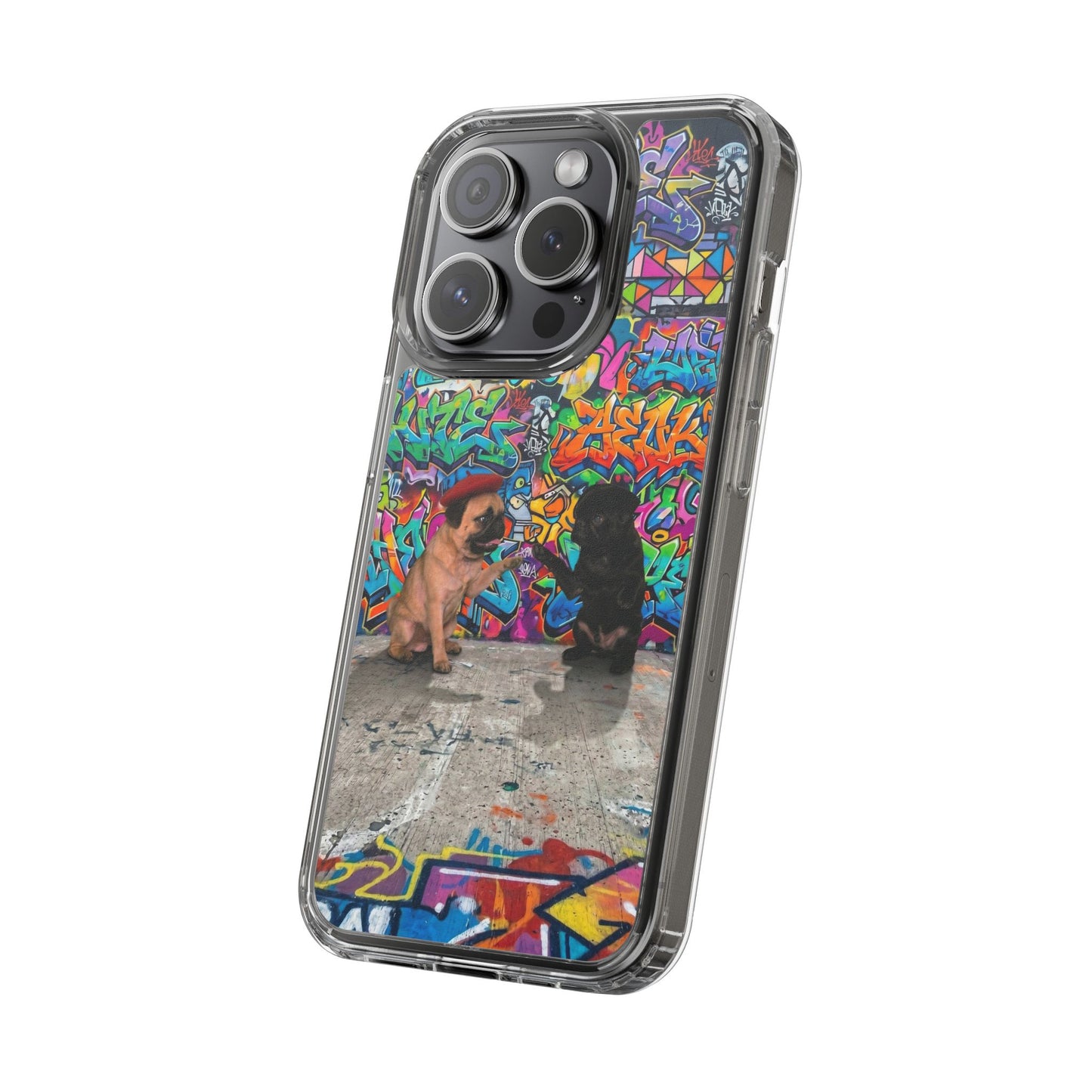 Clear Phone Case — Colorful Graffiti Pugs Design